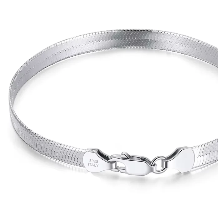 925 Sterling Silver Punk 3Mm/4.5Mm Flexible Flat Herringbone Chain Bracelet for Women Men Fahsion Jewelry SB107