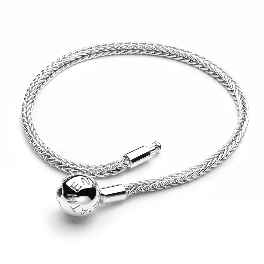 925 Sterling Silver Classic Wheat Chain Charms Bracelet with Openable Clasp for European Bracelets Women/Men Jewelry