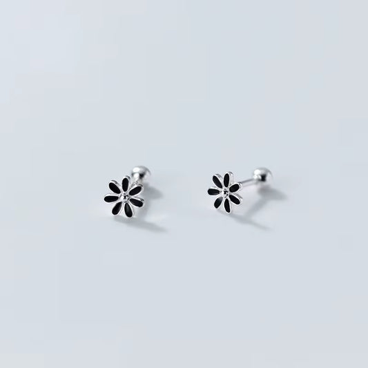 Small Stud Earrings for Women 925 Sterling Black Flower Woman Earring Korean Nut Silver 925 Earring Jewelry Female